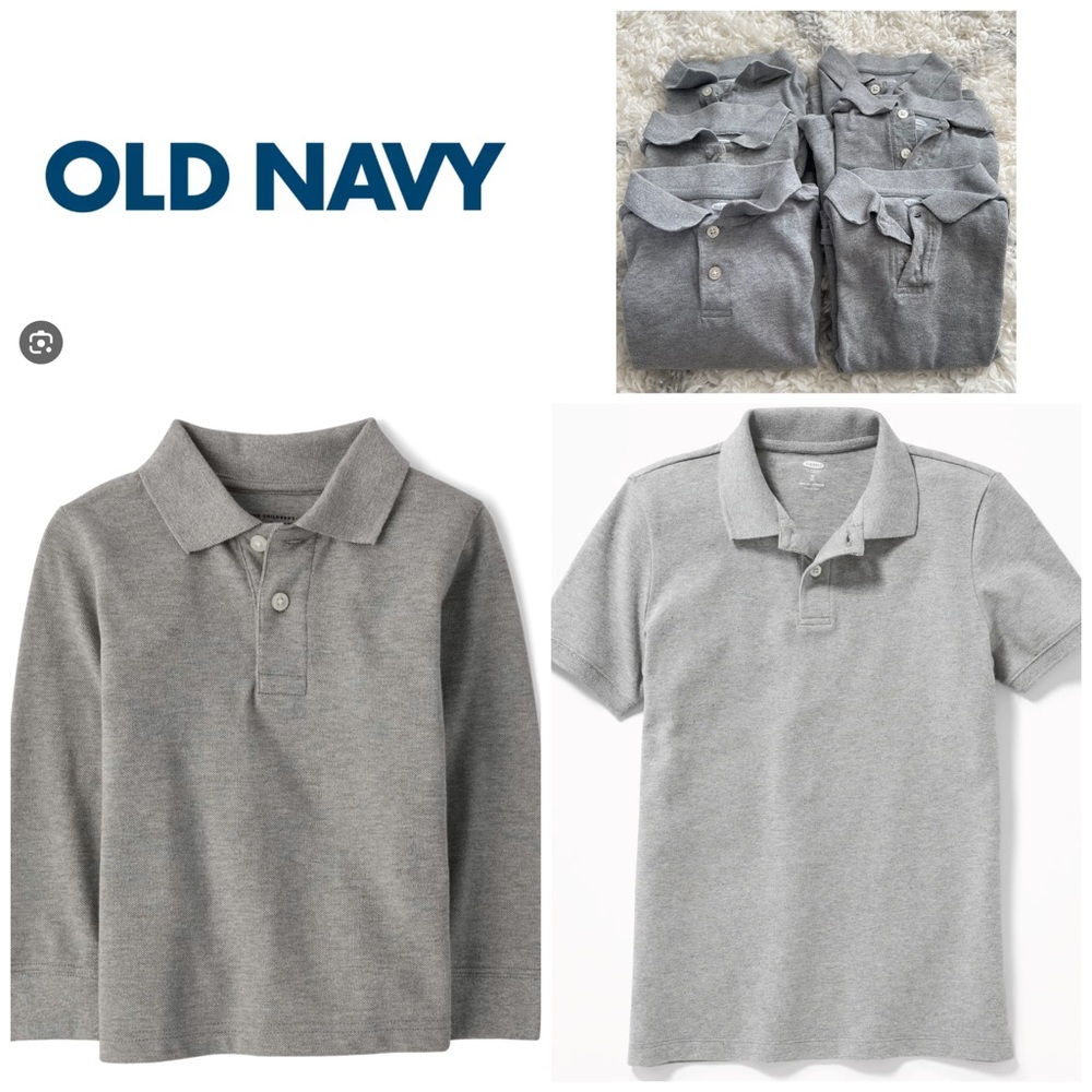 Old Navy lot of 6 grey polo short & long sleeve uniform boys shirts toddler boy